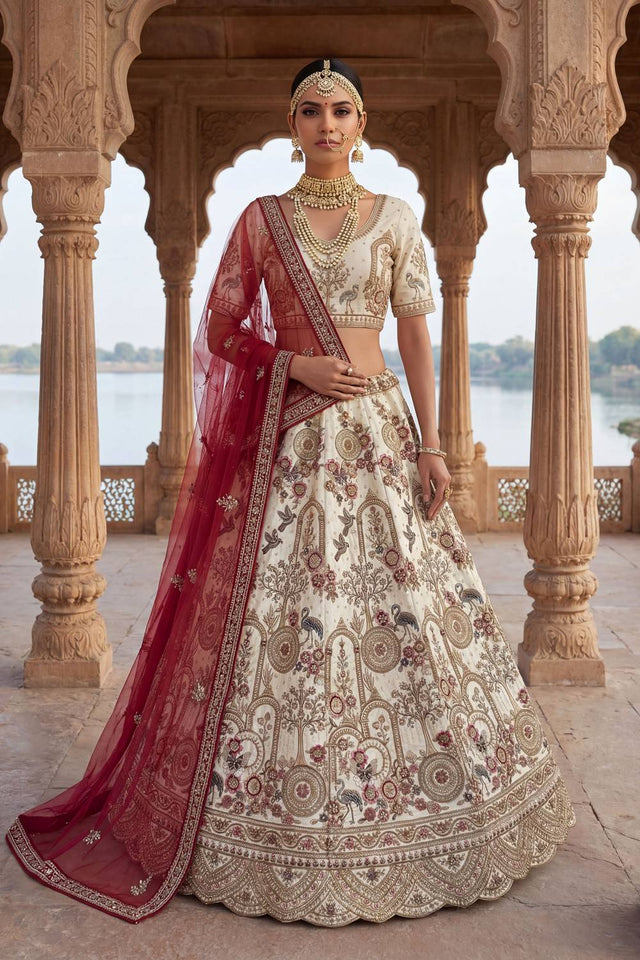 Off White Silk Sequin with Embroidered Lehenga