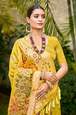 Yellow Cotton Woven Saree