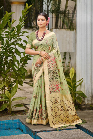Green Cotton Woven Saree