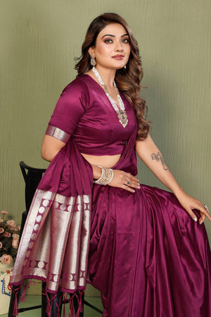 Purple Satin Woven Saree