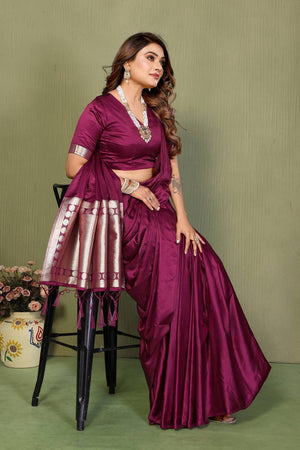 Purple Satin Woven Saree