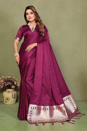Purple Satin Woven Saree