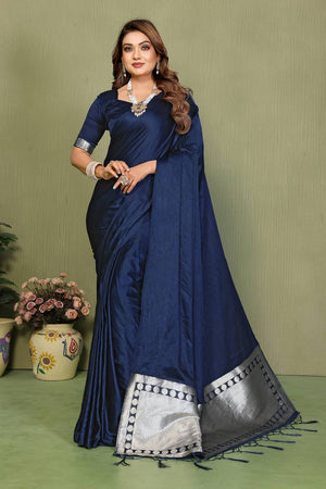 Blue Satin Woven Saree