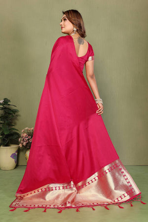 Red Satin Woven Saree