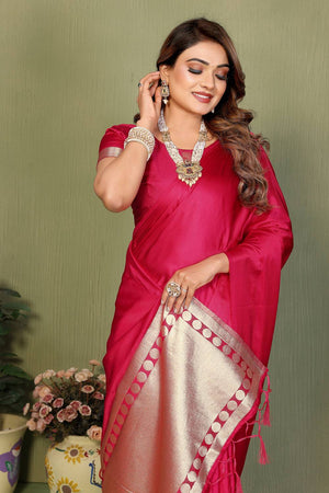 Red Satin Woven Saree