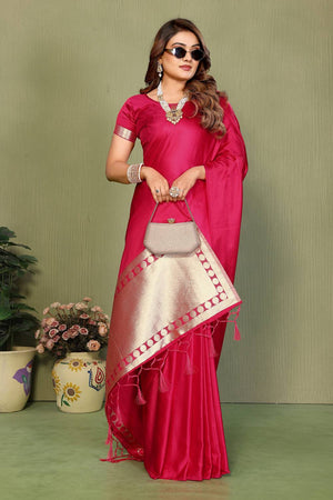 Red Satin Woven Saree