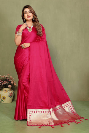 Red Satin Woven Saree