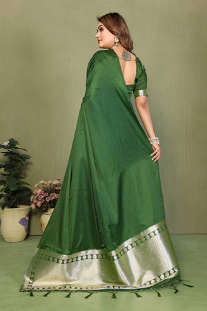 Mehendi Satin Woven Saree