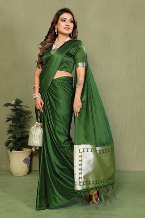 Mehendi Satin Woven Saree