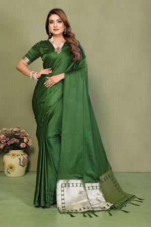 Mehendi Satin Woven Saree