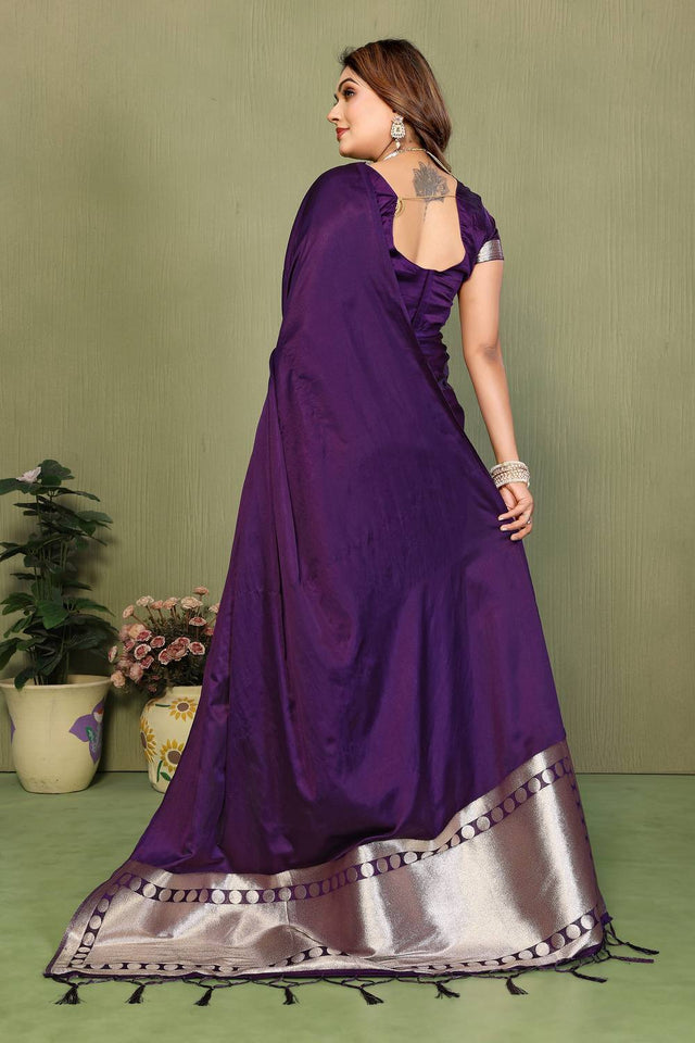 Voilet Satin Woven Saree