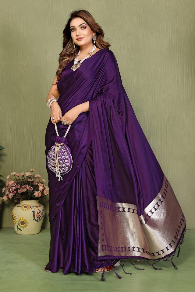 Voilet Satin Woven Saree