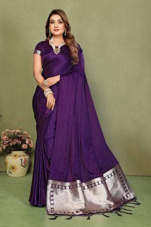 Voilet Satin Woven Saree