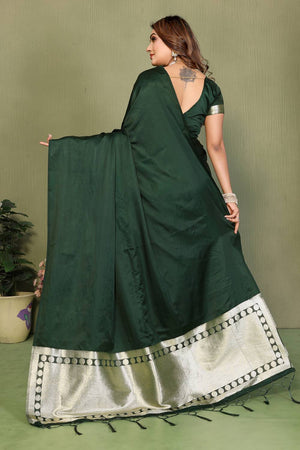 Green Satin Woven Saree