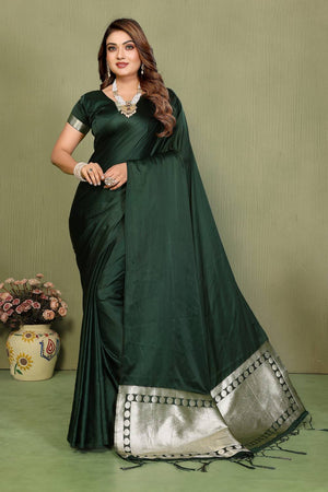 Green Satin Woven Saree