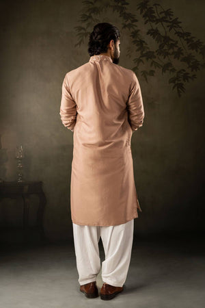 Men's Brown Embroidered Silk Kurta Sets