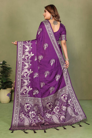 Violet Woven Satin Saree
