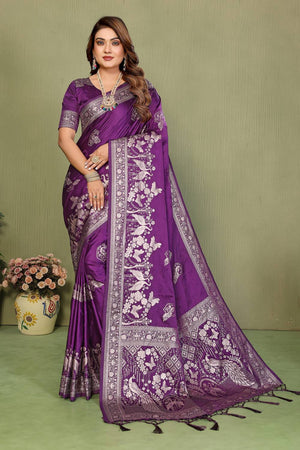 Violet Woven Satin Saree