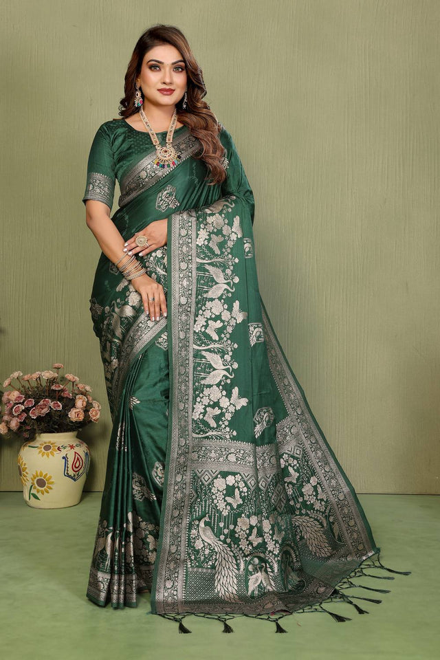 Green Woven Satin Saree