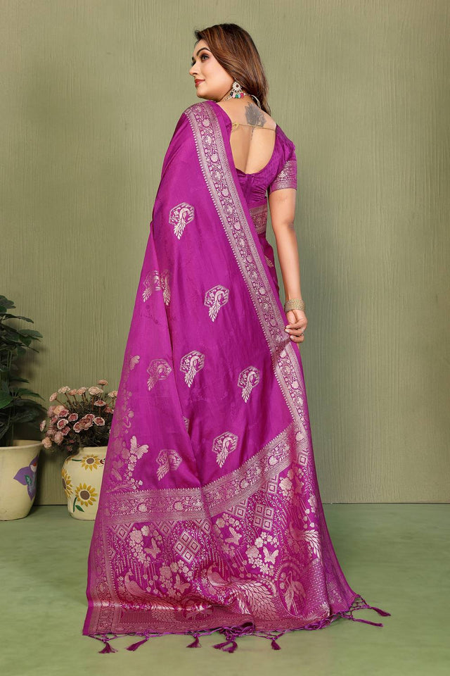 Magenta Woven Satin Saree