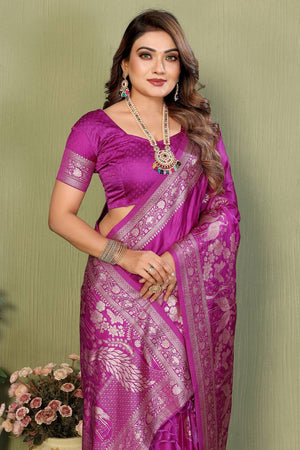 Magenta Woven Satin Saree