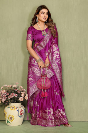 Magenta Woven Satin Saree