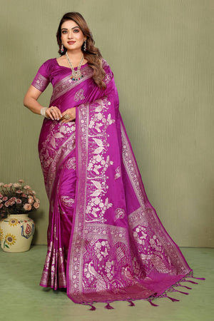 Magenta Woven Satin Saree