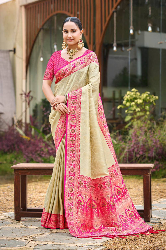 Beige Woven Silk Saree