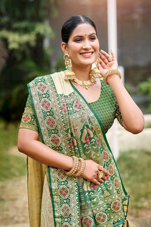 Beige Woven Silk Saree