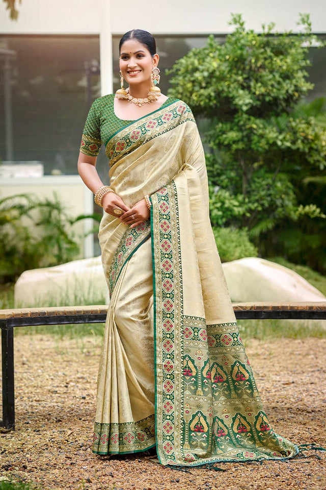 Beige Woven Silk Saree