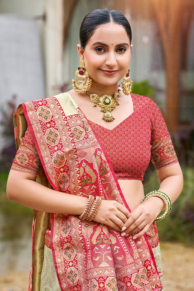 Beige Woven Silk Saree