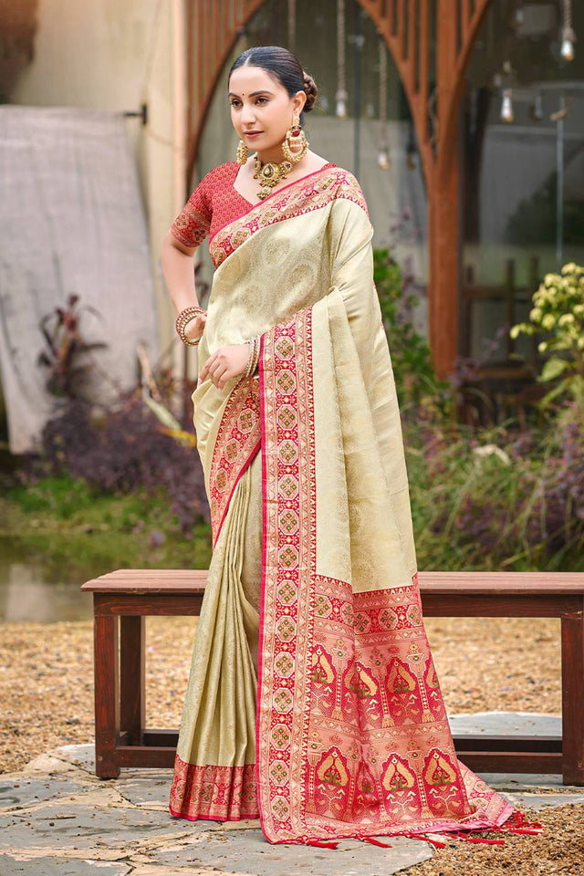 Beige Woven Silk Saree