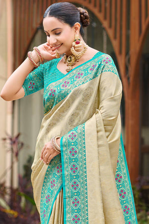 Beige Woven Silk Saree