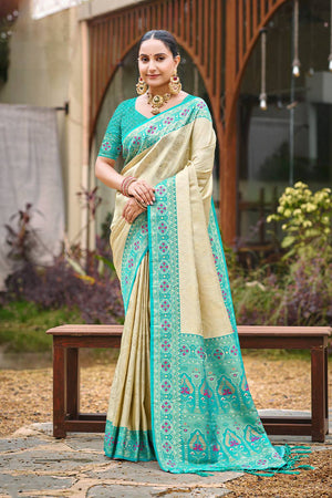 Beige Woven Silk Saree