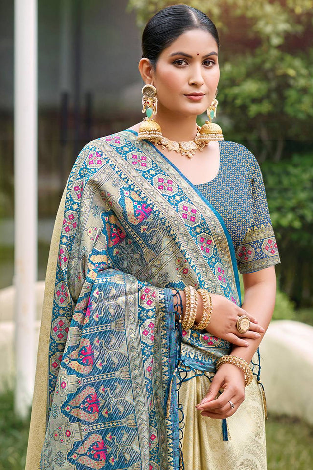 Beige Woven Silk Saree