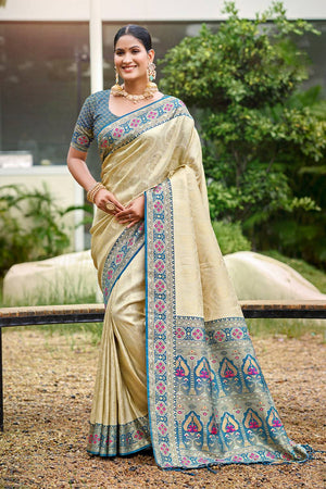 Beige Woven Silk Saree