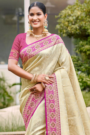 Beige Woven Silk Saree