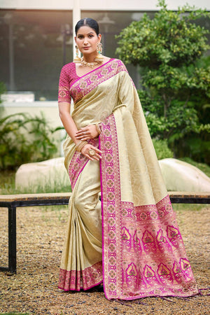Beige Woven Silk Saree