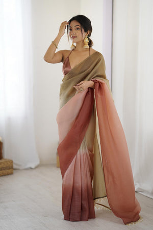 Green Satin Silk Solid Ready to Wear Saree
