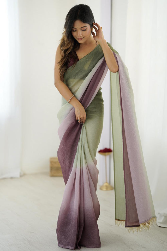 Green Satin Silk Solid Ready to Wear Saree
