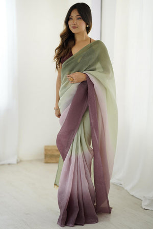 Green Satin Silk Solid Ready to Wear Saree