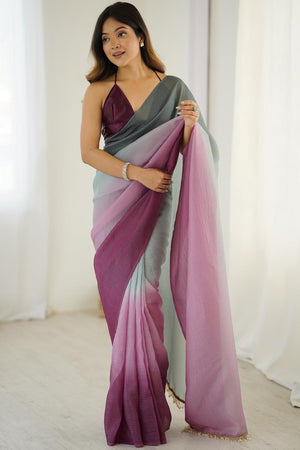 Grey Satin Silk Solid Ready to Wear Saree
