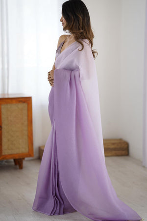 Lavender Satin Silk Solid Ready to Wear Saree