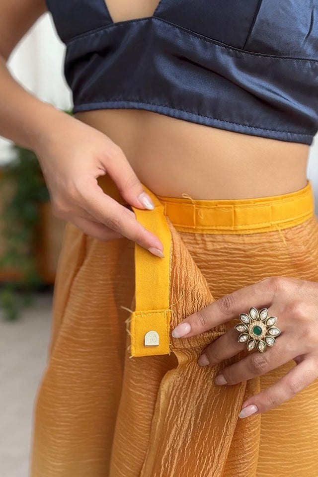 Yellow Satin Silk Solid Ready to Wear Saree