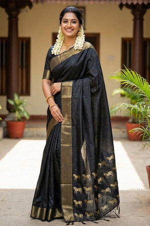 Black Woven Silk Saree (ACA5285)