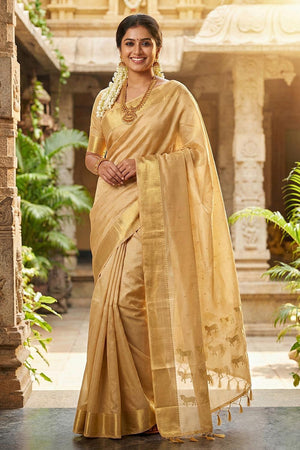 Beige Woven Silk Saree (ACA5288)