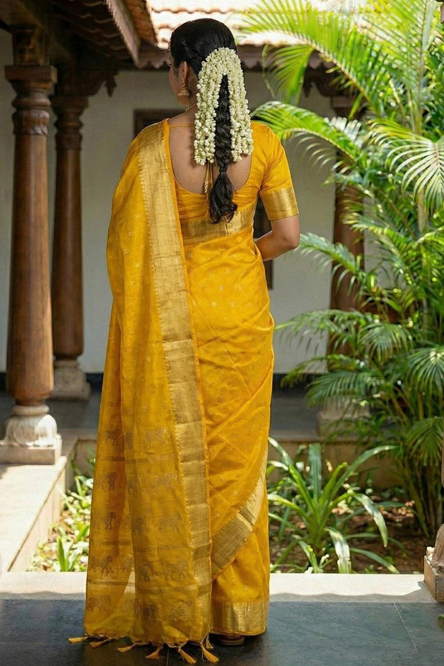 Yellow Woven Silk Saree (ACA5289)