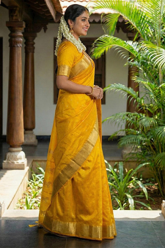 Yellow Woven Silk Saree (ACA5289)