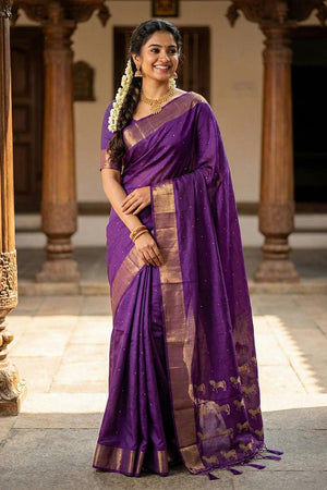 Violet Woven Silk Saree (ACA5291)