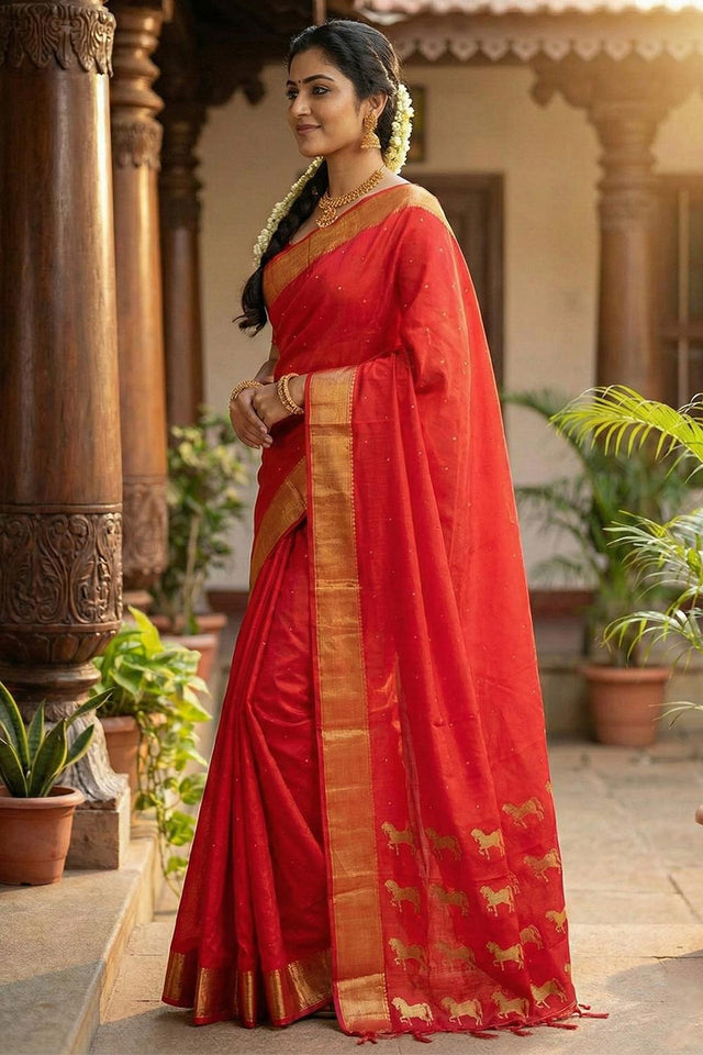 Red Woven Silk Saree (ACA5292)